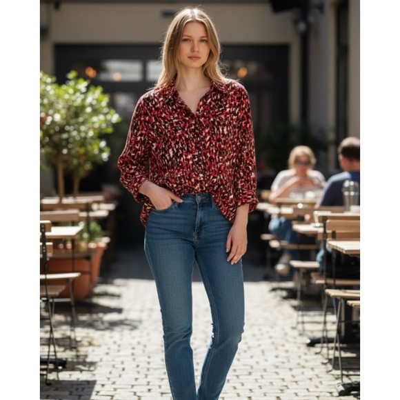 Notations Tops - Notations Long Sleeve Button Up Career Painterly Blouse